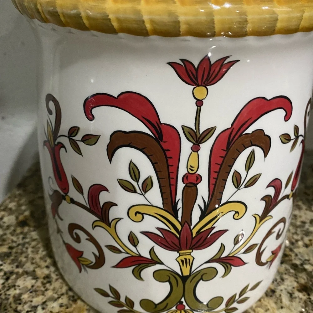 Pier 1 Earthenware Oralia Mediterranean Floral Discontinued Ceramic 11”Canister